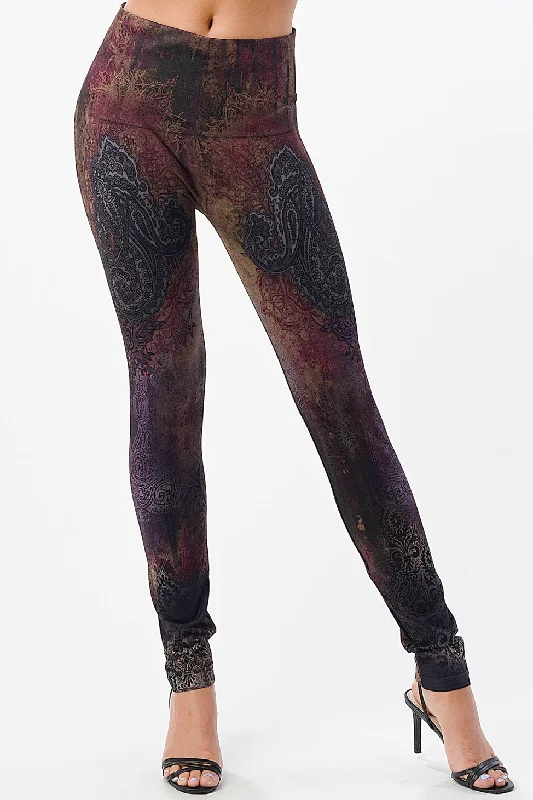 sports legging limber vibes -Paisley Corral Array Print Leggings - Plus Size