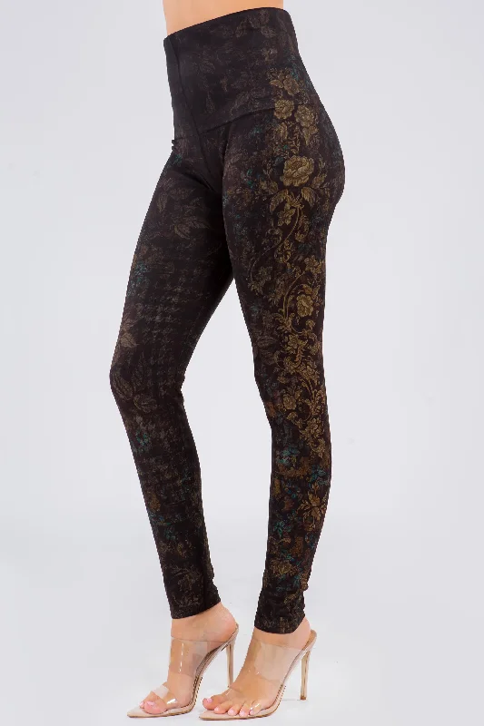 sports legging chill jogs -Floral Houndstooth Printed Leggings