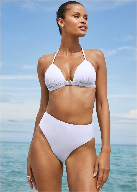 swimwear resort flair -Tahiti High Rise Moderate Bottom - Pearl White