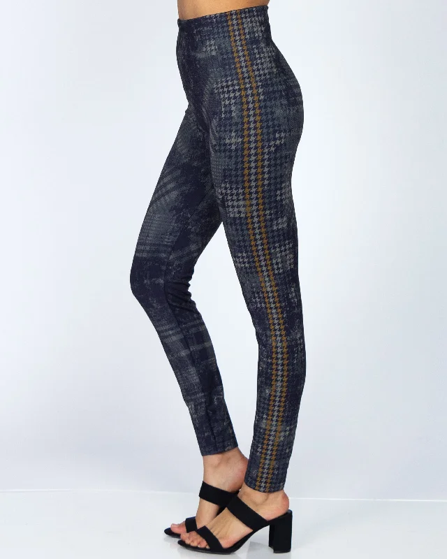 sports legging plush vibes -Houndstooth Racerstripe Print Leggings