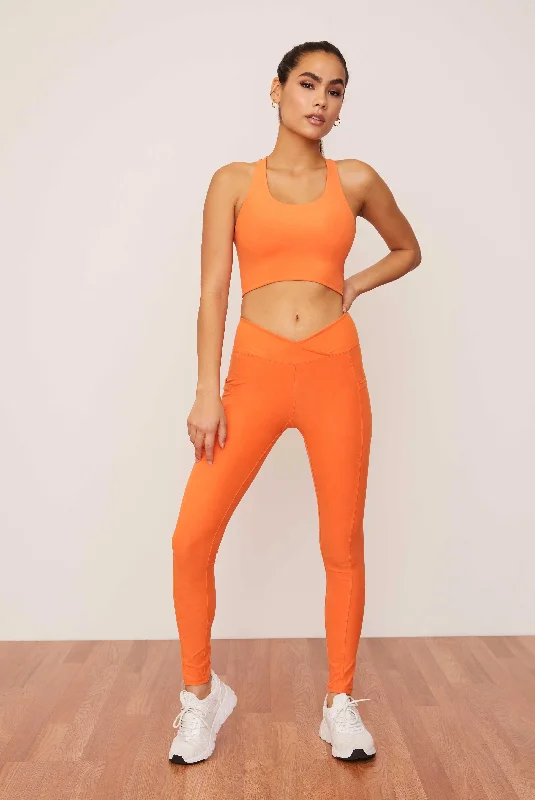 sports legging faint flair -Tangerine Ruched Crossover Pocket Legging