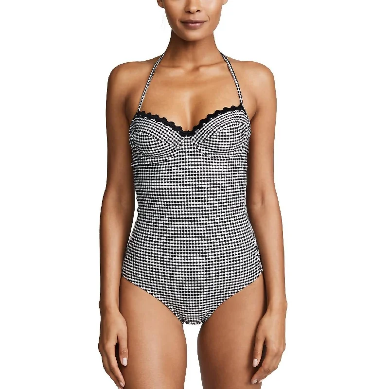 Sports bra with airy fit -Gingham Jacquard Bra Halter One Piece Swimsuit In Black