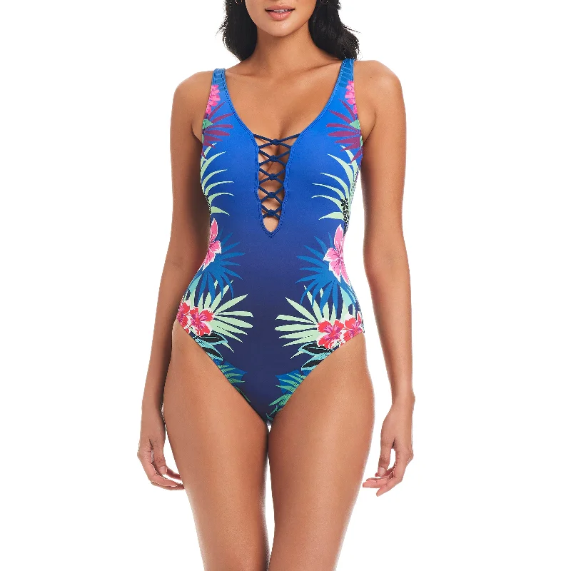 swimwear chill vibes -Bleu Rod Beattie Hawaiian Punch Lace Down One Piece