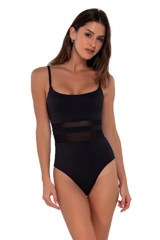 hardy swimwear surfing -Sunsets Black Seagrass Texture Alexia One Piece