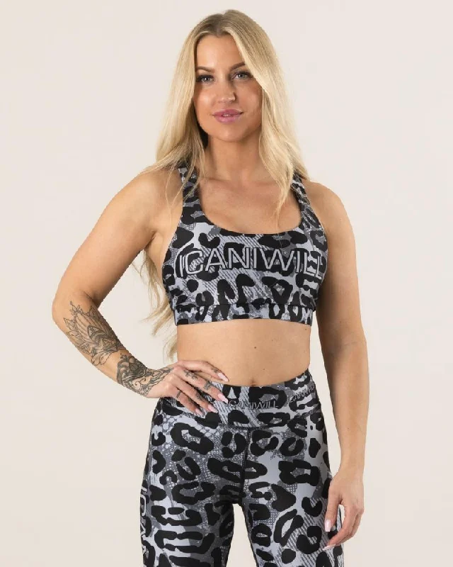 Sports bra with coil fit -ICIW Animal Sports Bra - Grey