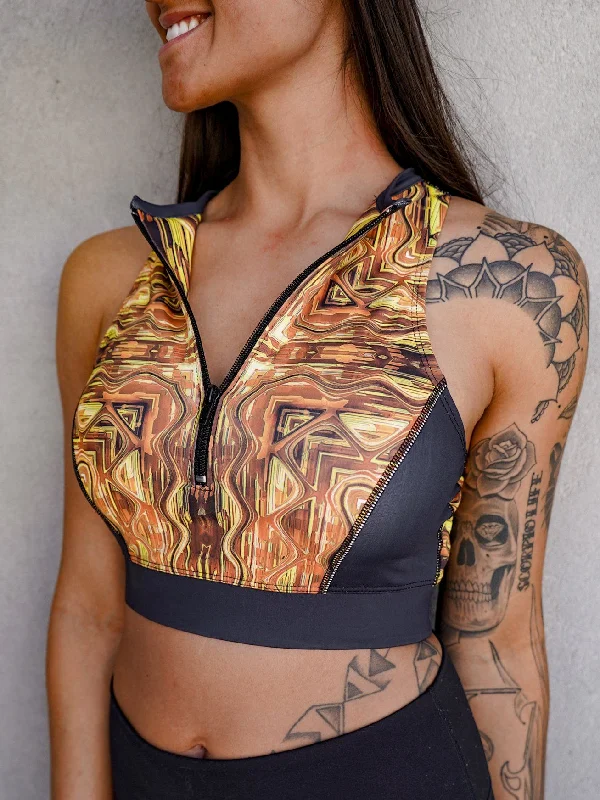 Sports bra with breezy lining -Midas Zip Up Sports Bra