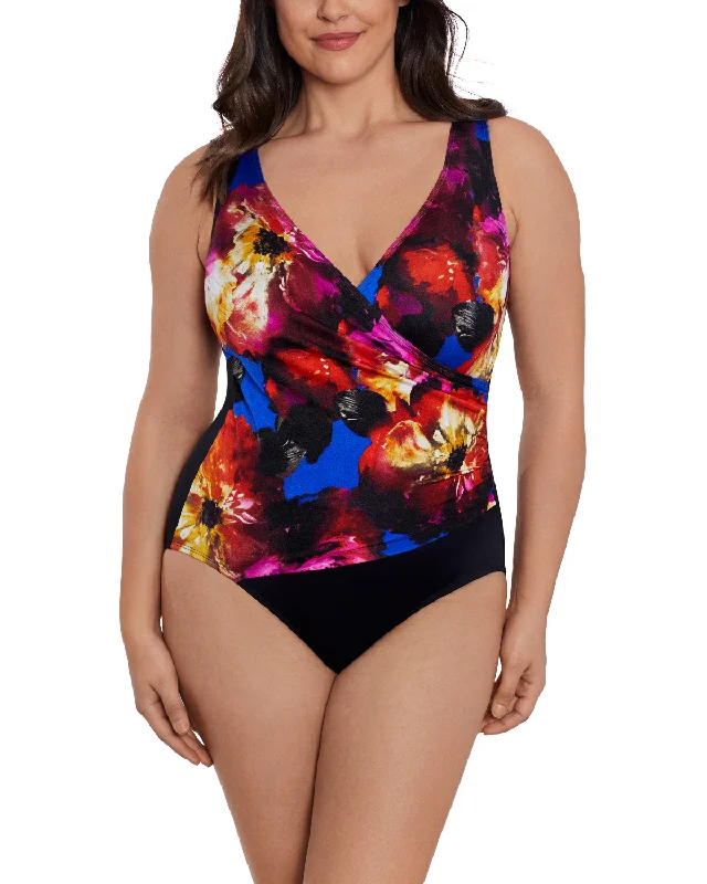 swimwear cool flair -2024 Longitude Les Fleurs Side Shirred Surplice Long Torso One Piece Swimsuit - L242413