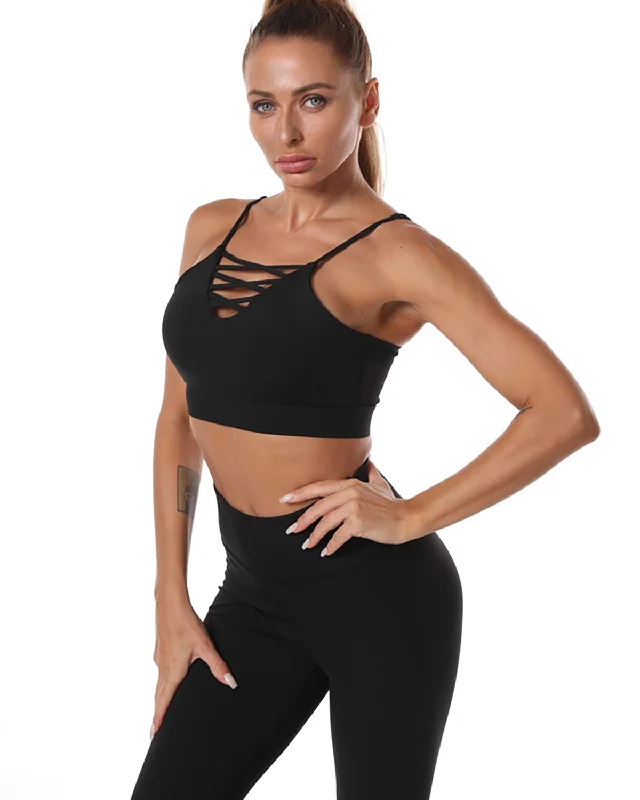 Sports bra with ripple straps -Gizus Sports Bra - Black