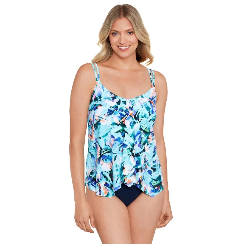 Sports tank top with orbit trim -SHAPE SOLVER PRINT TANKINI TOP