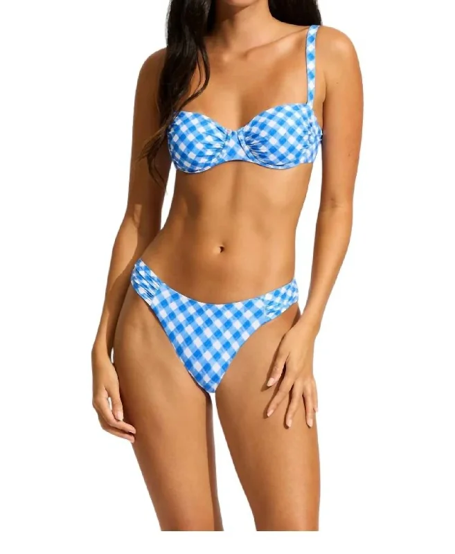 Sports bra for tchoukball games -Ruched Underwire Bra & High Leg Bikini In Blue Check