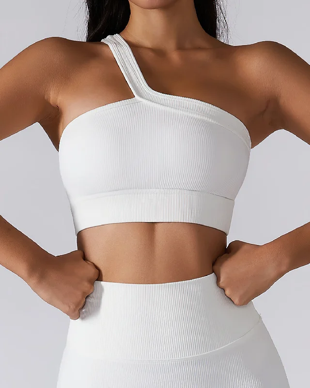 Sports bra with wide straps -Eryn One-Shoulder Sports Bra - White