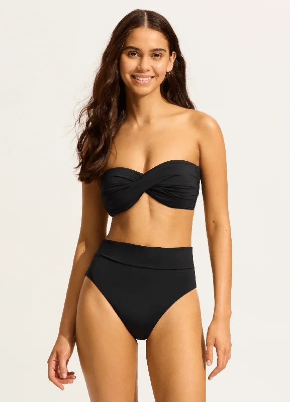 swimwear surf swims -Seafolly Collective Roll Top Bikini Bottom - Black