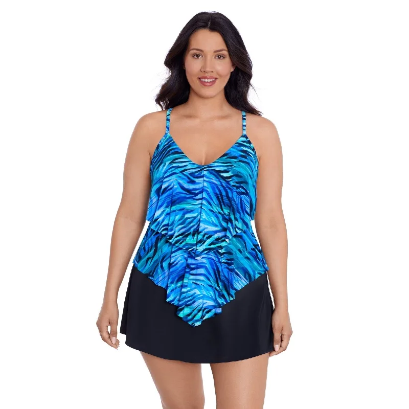 Sports tank top with cool trim -TRIMSHAPER PLUS SIZE RONNIE TANKINI TOP