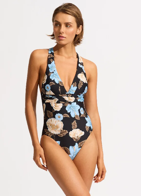 swimwear breezy weave -Garden Party Cross Back One Piece - Black