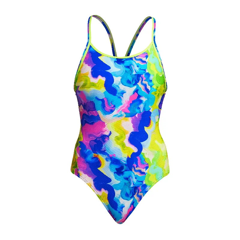 swimwear solid flair -Pablo's Pizza | Ladies Diamond Back One Piece