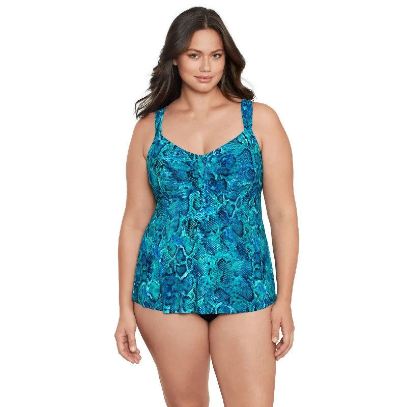 TRIMSHAPER PLUS SIZE LILY TANKINI - OCEAN SERPENT PRINT