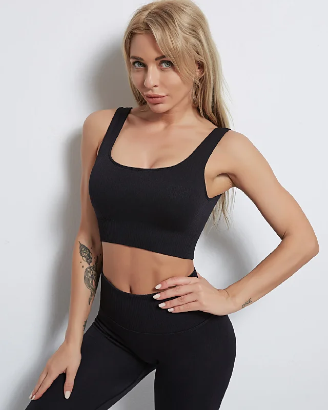 Sports bra for flow bursts -Rozy Ribbed Sports Bra - Black