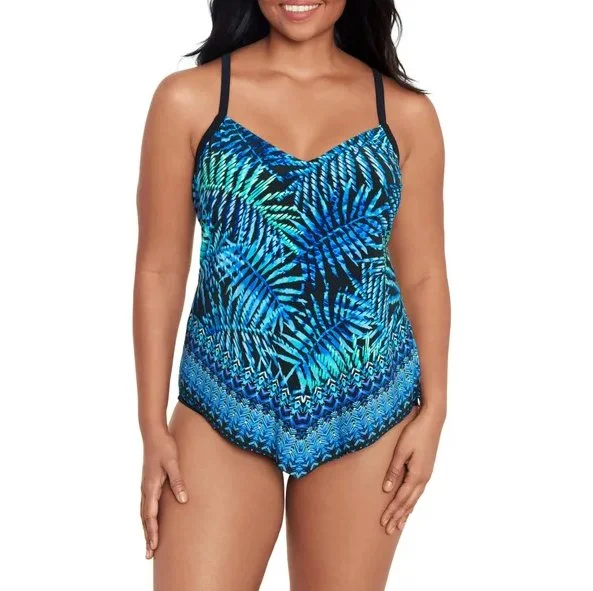 Sports tank top with vented trim -TRIMSHAPER  HANK TIKI TROPICAL TANKINI TOP