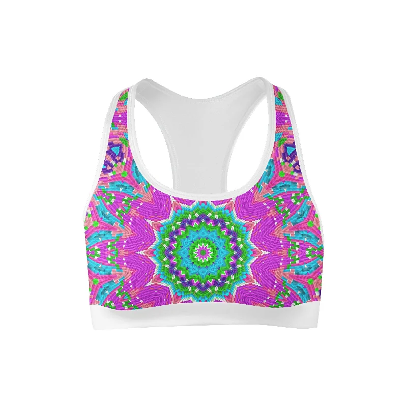 Sports bra for rainy runs -Colorful Block Mandala Sports Bra