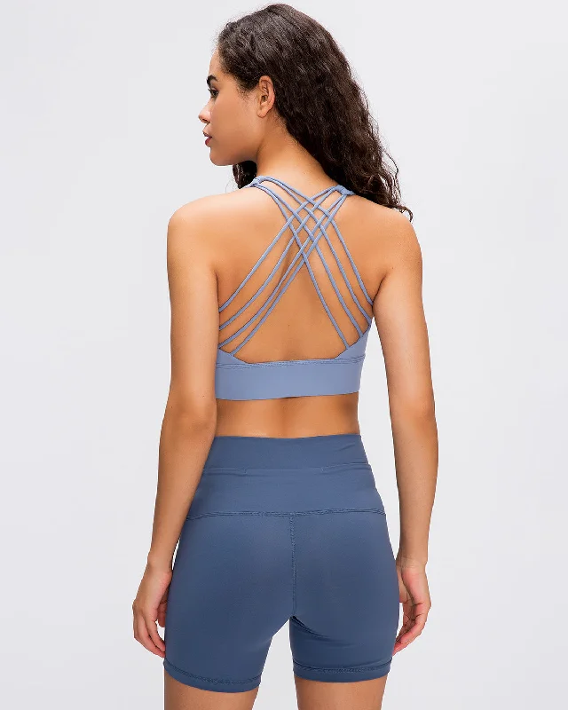 Sports bra with grid design -Vale Sports Bra - Blue