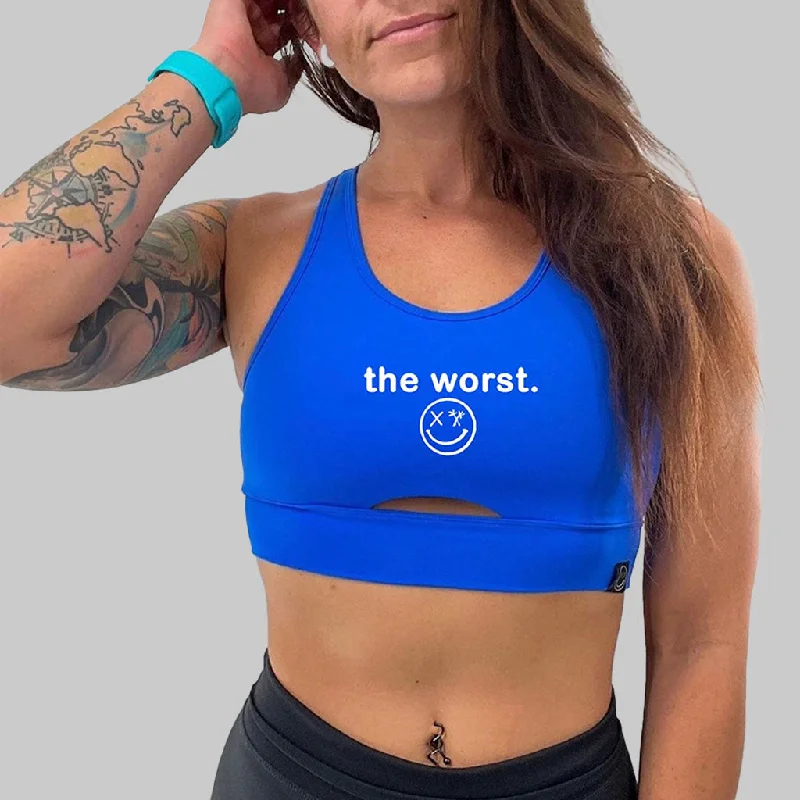 Sports bra for damp runs -Salty Savage Ladies “the worst” Peekaboo Sports Bra | Cocoa Beach Performance