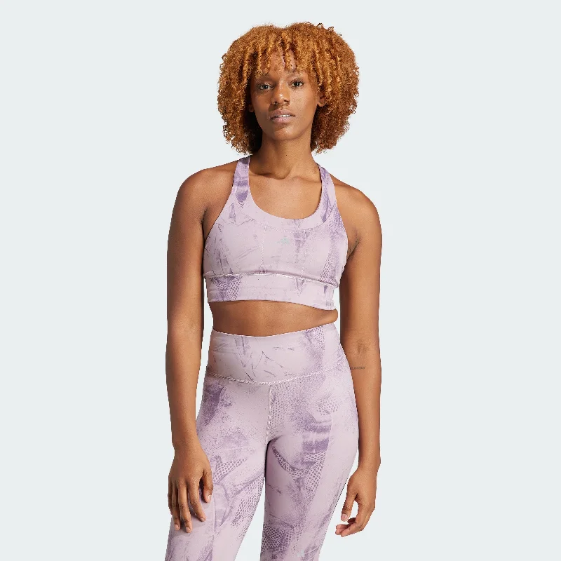 Sports bra for flow bursts -Women's adidas Run Pocket Medium-Support AOP Bra Iteration