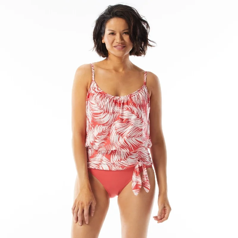 Sports tank top for erg sessions -COCO CONTOURS  JEM FEATHER PALM PRINTED BLOUSON TANKINI BLOOM