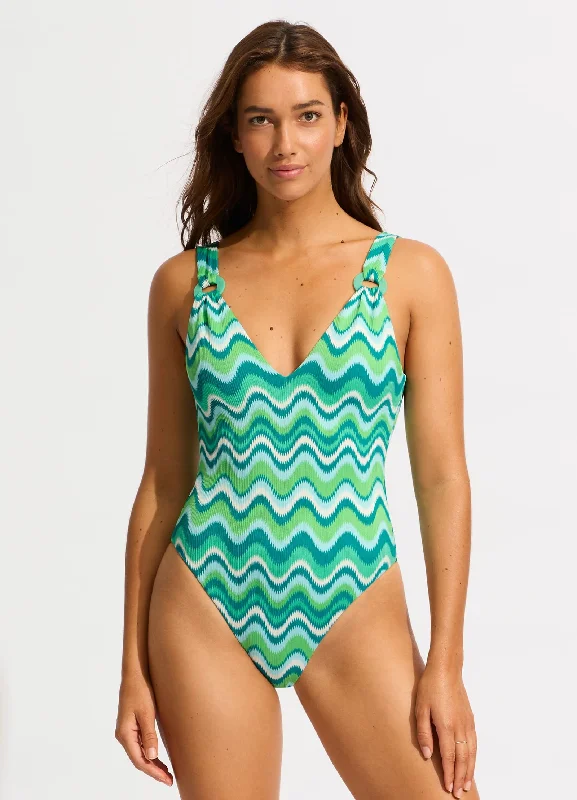 swimwear fresh weave -Neue Wave V Neck One Piece - Jade