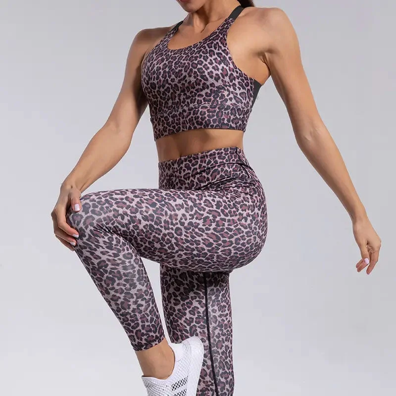 Sports bra with braid straps -I AM Wild:  Seamless Leopard Print High Elastic Sling Fitness Bra