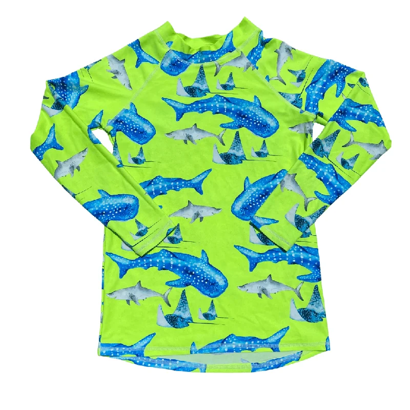 swimwear wild laps -Fluro Green Sharks Kids' Rash Top