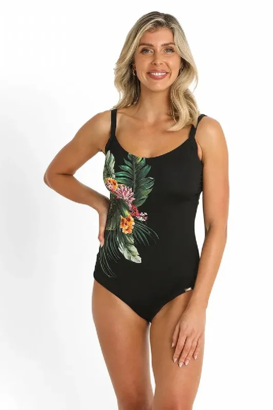 swimwear mild laps -Jantzen Sunset E-F Scoop One Piece - Black