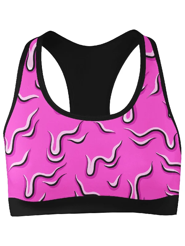 Sports bra with firm cups -Neon Drippy (Pink) Sports Bra