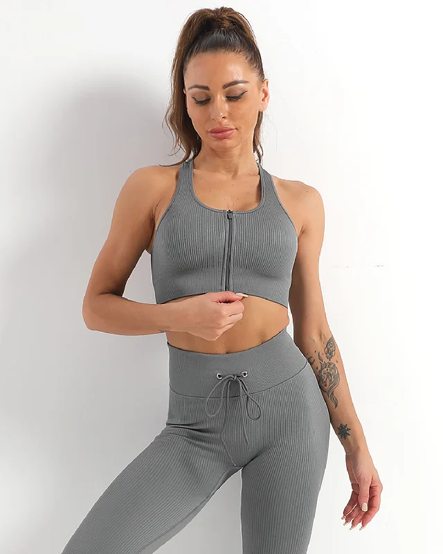 Sports bra with vented band -Wella Sports Bra - Grey