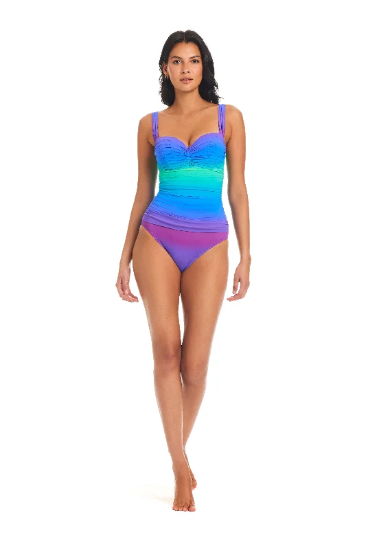 swimwear tropical flair -Bleu Rod Beattie Heat Of The Moment Shirred Bandeau One Piece