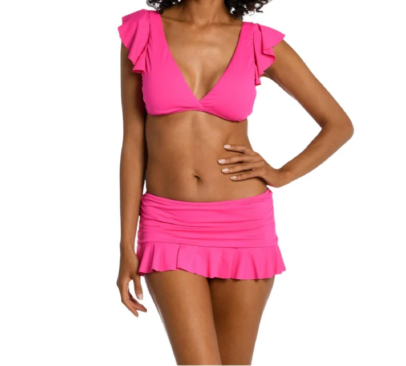 Sports bra for gentle fitness -Island Goddess Ruffle Arm Bra Top In Pop Pink