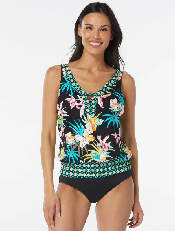 Sports tank top with curve cut -BEACH HOUSE MONICA PRINTED TANKINI TOP