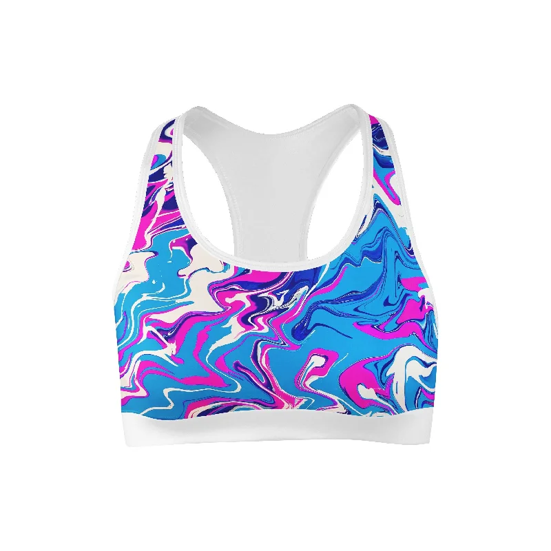 Sports bra with ripple design -Blue Submarine Sports Bra