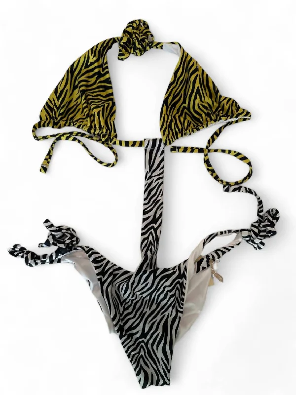 Sports bra with shinty play -Zebra One Piece In Yellow/black