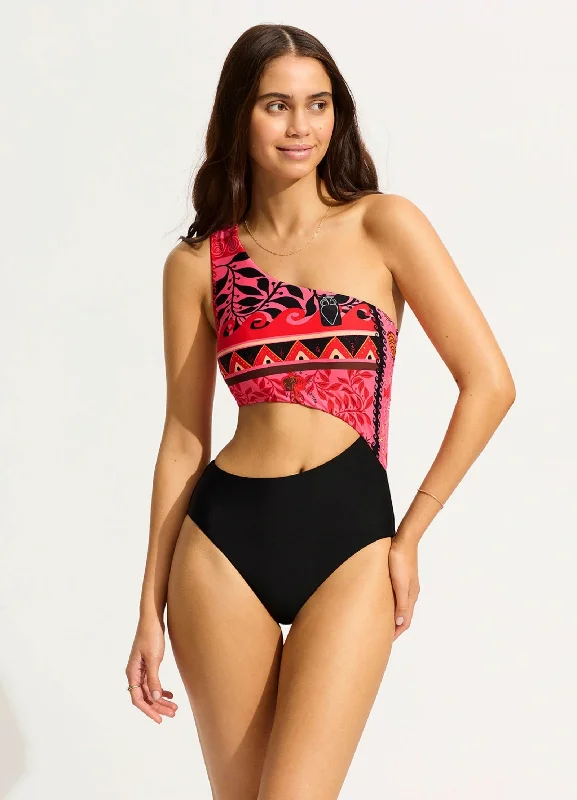 swimwear gentle vibes -Atlantis One Shoulder Cut Out One Piece - Paradise Pink