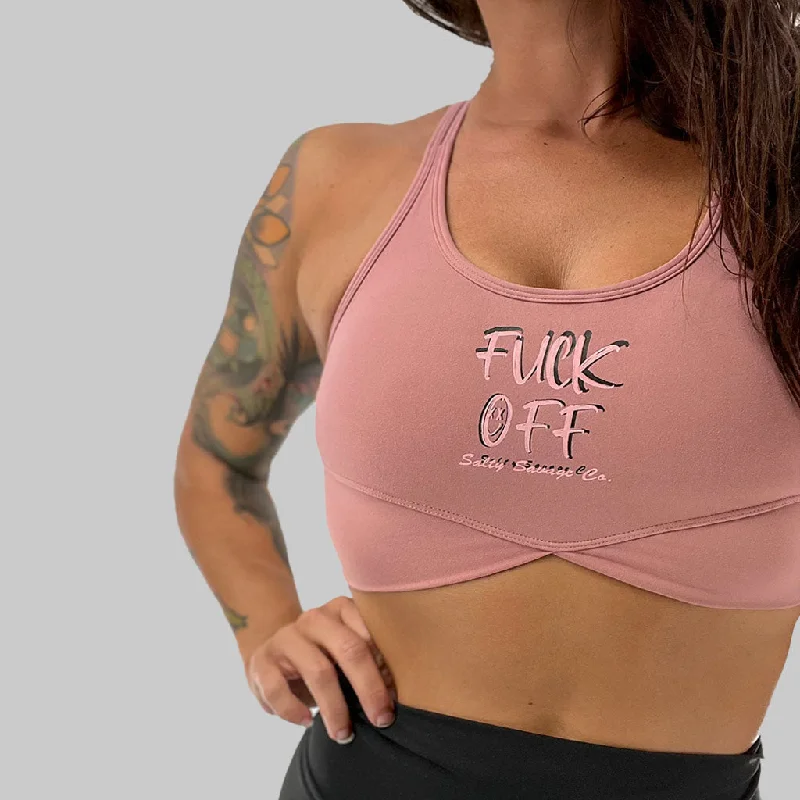 Sports bra with snap closure -Salty Savage Ladies “Fuck Off” V Cut Sports Bra | Pink