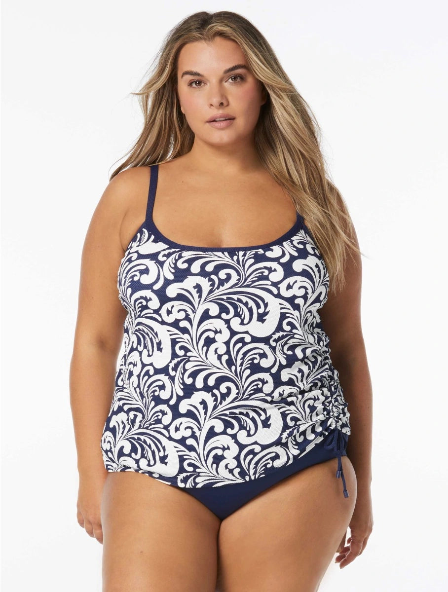 Sports tank top with kaleidoscope design -Beach House Plus Sea Spray Bridget Shirred Side Underwire Textured Tankini Top