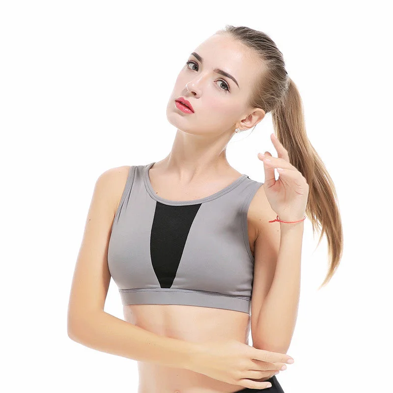 Sports bra for pace sprints -Mesh Stitching Fashion Women's Solid Color Wire-Free Yoga Sports Bra