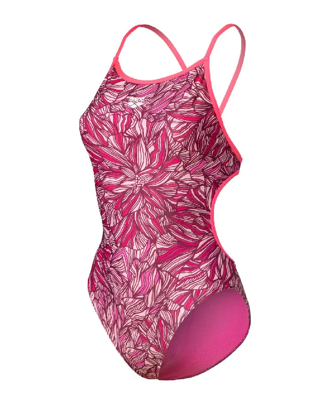 swimwear family laps -Arena Womens Pink Dahlia Lace Back One Piece