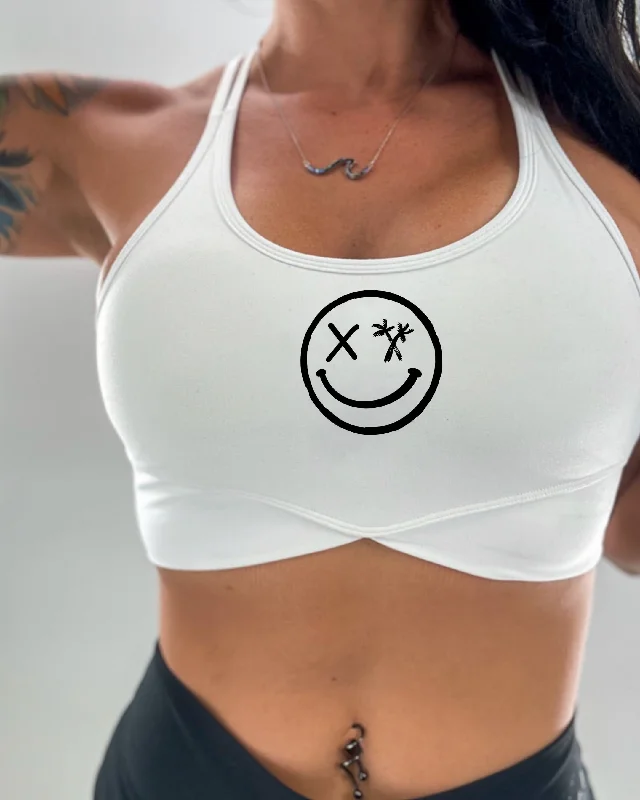 Sports bra with braid straps -Salty Savage Ladies "Spliced Smile” V Cut Sports Bra