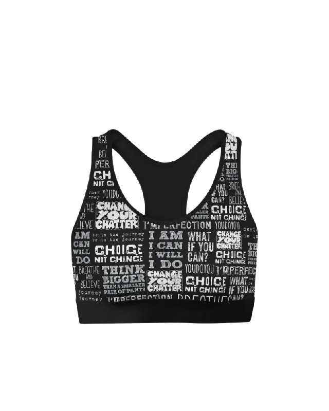 Sports bra with split fit -Quote Collage Sports Bra