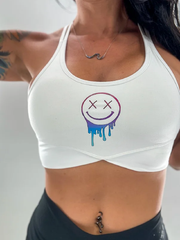 Sports bra with split fit -Salty Savage Ladies "Gradient Drip OG Smile" V Cut Sports Bra