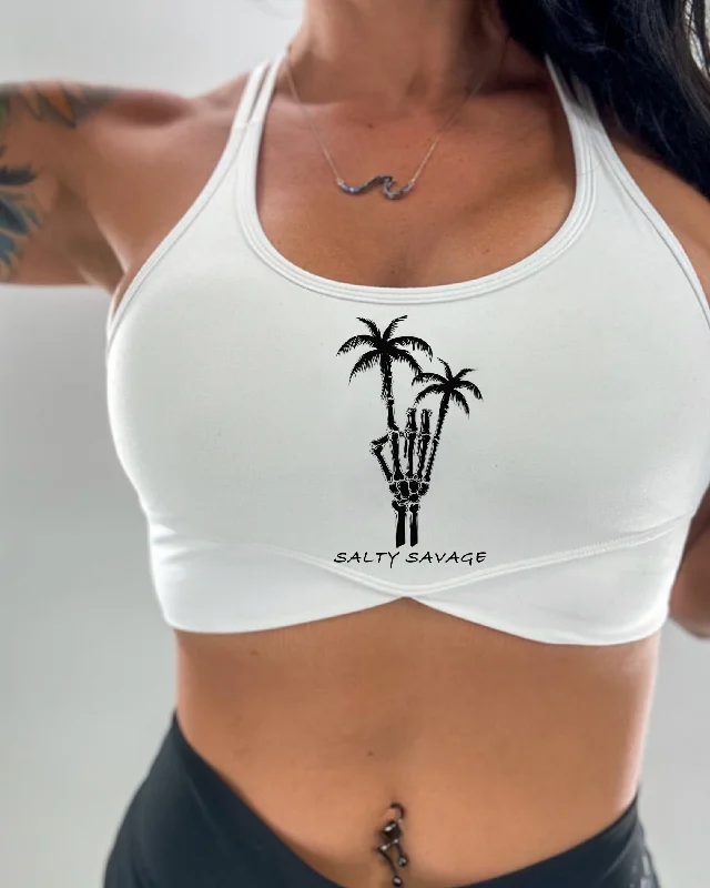 Sports bra with curve straps -Salty Savage Ladies "Rock On” V Cut Sports Bra