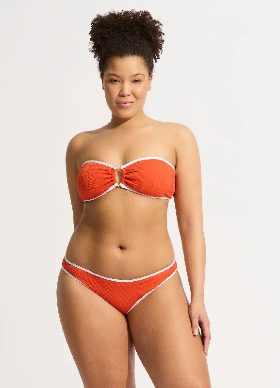 swimwear loose flair -Beach Bound Ring Front Bandeau Bikini Top - Tamarillo