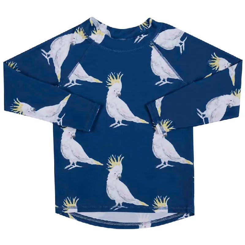 swimwear palm flair -Navy Cockatoo Kids' Rash Top