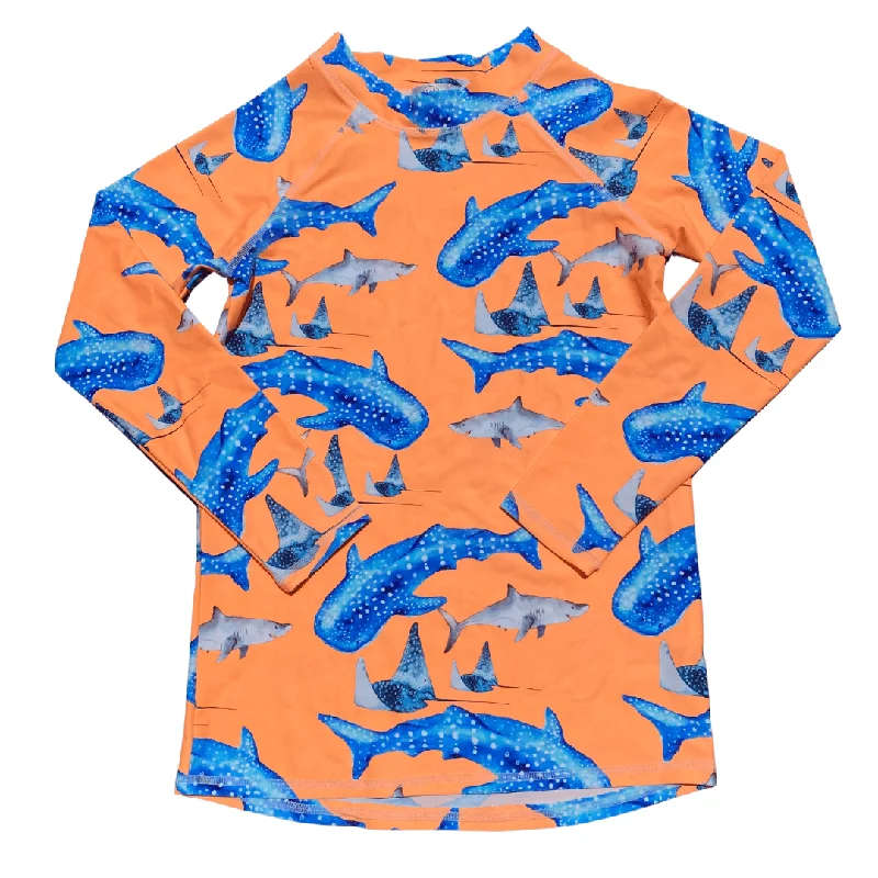 swimwear loose vibes -Fluro Orange Sharks Kids' Rash Top